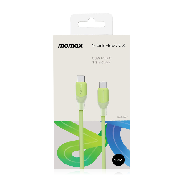 Momax 1-Link Flow CC X 60W USB-C Cable 1.2m | Green Momax 1-Link Flow CC X 60W USB-C Cable 1.2m | Green